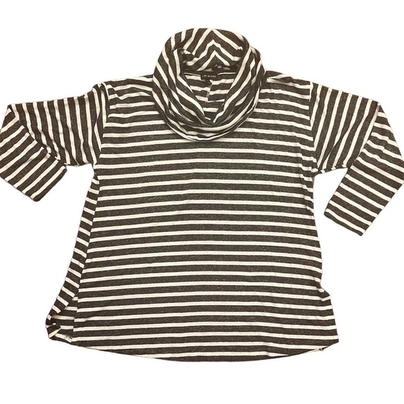 Lane‎ Bryant Striped Sweater Cowl Neck Tunic Womens 14 16 Gray White Soft Comfy - Picture 1 of 5